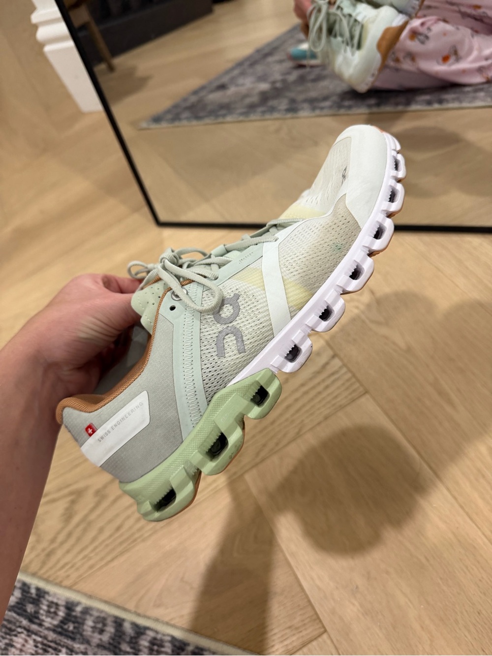 On Running Women's Cloudswift Trainer in Sage, White and Tan Accents